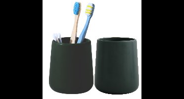 Badkamer beker / tandenborstelhouder Earth Serie - 2x - Keramiek - donkergroen - 8 x 10 cm