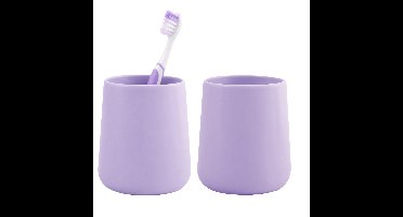 Badkamer beker / tandenborstelhouder Earth Serie - 2x - Keramiek - lila - 8 x 10 cm