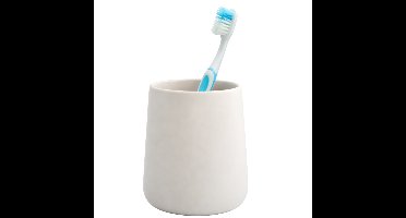 Badkamer beker / tandenborstelhouder Earth Serie - Keramiek - ivoor wit - 8 x 10 cm