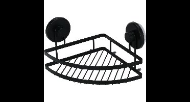 Badkamer doucherek organiser - zwart - metaal - zuignappen - 20 x 20 x 12,5 cm