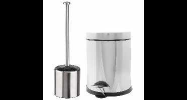 Badkamer/toilet set pedaalemmer 5 liter en toiletborstel RVS