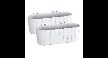 Balkon plantenbak/bloembak - Set van 2x stuks - met haken - kunststof - rechthoekige - wit - 38 cm -