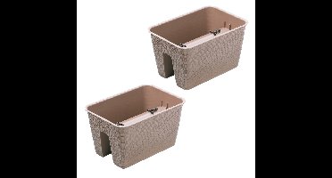 Balkon plantenbak Ratolla - 2x - kunststof - voor reling/balustrade - taupe - 40 cm - rotan look