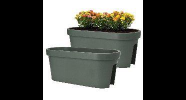 Balkon plantenpot/bloempot - 2x - groen - 60 x 25 cm - ovaal - kunststof