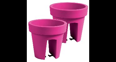 Balkon plantenpot/bloempot - 2x stuks - fuchsia roze - 5 liter - kunststof - D25 x H23 cm