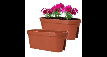 Balkon plantenpot/bloempot - 2x - terracotta - 60 x 25 cm - ovaal - kunststof