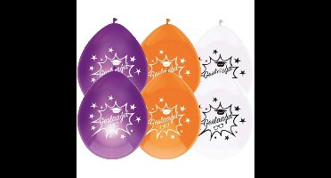 Ballonnen geslaagd thema - 32x - oranje/wit/paars - latex - 27 cm - diploma examenfeest versiering
