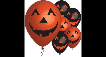 Ballonnen Halloween - 12x stuks - lachende pompoen - 27 cm - multicolor