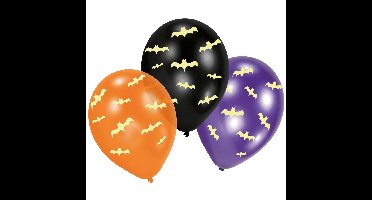 Ballonnen Halloween - 6x stuks - glow in the dark - 30 cm - vleermuis - horror - halloweenfeestje