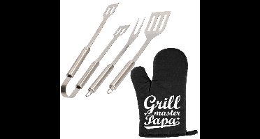 Barbecue/bbq gereedschap 3-delige set 33 cm van RVS met BBQ handschoen Grillmaster papa