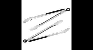 Barbecue tang/vleestang - 2x stuks - met sluitsysteem - 34 cm - RVS