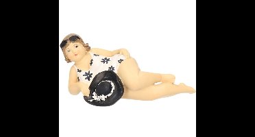 Beeld dikke dame 20 cm in wit/zwart badpak