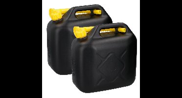 Benson Jerrycan - 2x - benzinetank - 10 liter - zwart - kunststof - lange schenktuit - brandstof