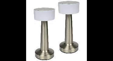 Benson LED tafellamp oplaadbaar - 2x - zilver - aanraaksensor - metaal - 21 cm
