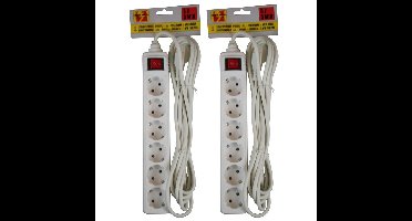 Benson stekkerdoos - 2x - 6-voudig - wit - 5m - randaarde en schakelaar