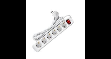 Benson Stekkerdoos - 6-voudig - wit - 5M - randaarde en schakelaar