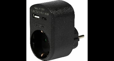 Benson Stopcontact met USB-A en USB-C - zwart - 16A - 5,0V DC - 3,4A