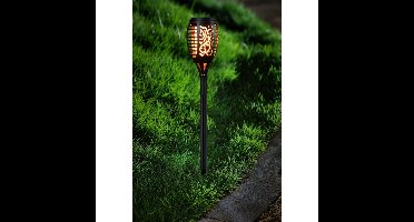Benson Tuinfakkel - 4x - solar - met vlameffect - zwart - LED - 48 cm