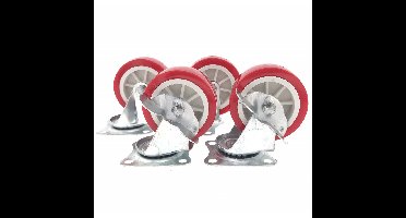 Benson Zwenkwieltjes - 4x - met rem - rood - 75 mm - Transportwieltjes