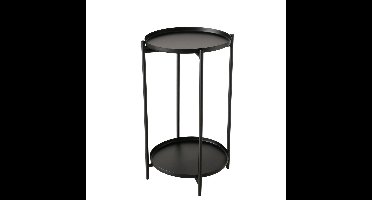 Bijzettafel Meja - zwart - rond - H54 cm - D33 cm - modern - 2 laags tafel