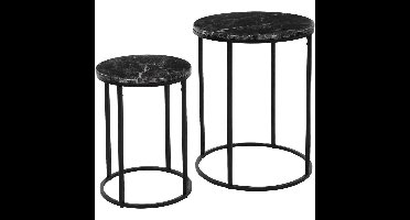 Bijzettafel set - 2-delig - zwart marmer - 50 cm