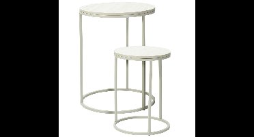 Bijzettafeltjes set 2x stuks Verona - wit - D40 x H50 cm/D30 x H40 cm - metaal/hout