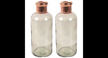 Bloemenvaas Firm Bottle - 2x - transparant beige/koper - glas - D11 x H27 cm
