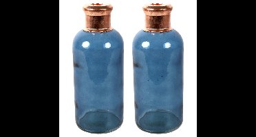 Bloemenvaas Firm Bottle - 2x - transparant blauw/koper - glas - D11 x H27 cm