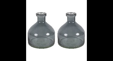 Bloemenvaas Low Bottle - 2x - transparant donkergrijs - glas - D18 x H20 cm