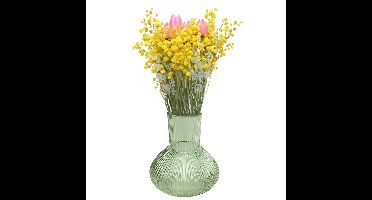 Bloemenvaas Royal Wave - transparant glas - lichtgroen - D20 x H22 cm - vaas