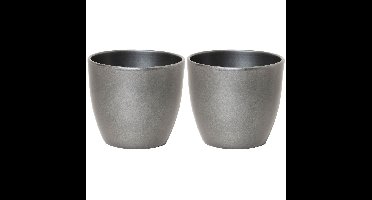 Bloempot glanzend zilver metallic keramiek voor kamerplant H13.5 x D15.5 cm