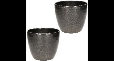 Bloempot glanzend zilver metallic keramiek voor kamerplant H15 x D17.5 cm