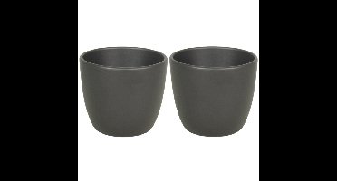 Bloempot mat antraciet grijs keramiek voor kamerplant H15 x D17.5 cm