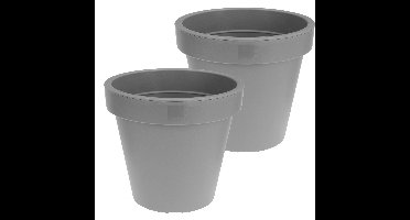 Bloempot/plantenpot - 2x - betonlook - grijs - kunststof - Dia 20 cm