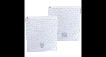 Bloempot/plantenpot Rato - 2x - rotan look - met binnenpot - wit - 32 x 32 x 33 cm - kunststof