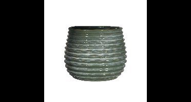 Bloempot/plantenpot Rise - ribbel - donkergroen - voor binnen - D14 x H10 cm