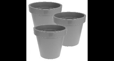Bloempot/plantenpot voor binnen en buiten - 3x - D25 x H23 cm - lichtgrijs - kunststof