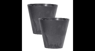Bloempot/plantenpot voor buiten - Set van 2x stuks - kunststof - antraciet - D25 x H23 cm - 7 liter