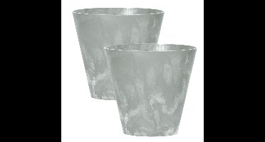 Bloempot/plantenpot voor buiten - Set van 2x stuks - kunststof - lichtgrijs - D40 x H37 cm - 28 lite