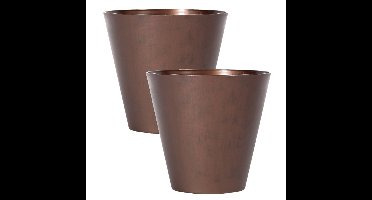 Bloempot/plantenpot voor buiten - Set van 3x stuks - kunststof - brons/cortenstaal look - D30 x H28