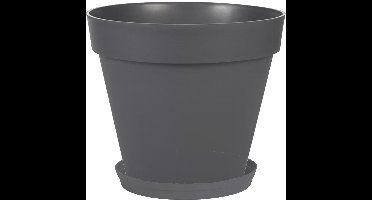 Bloempot Toscane kunststof antraciet D30 x H26 cm inclusief onderschaal D23 cm