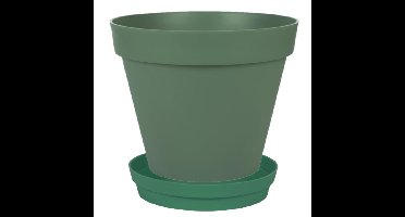 Bloempot Toscane kunststof donkergroen D20 x H17 cm inclusief onderschaal D15 cm