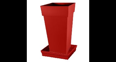 Bloempot Toscane vierkant kunststof rood L43 x B43 x H80 cm inclusief onderschaal L33 x B33 x H5 cm