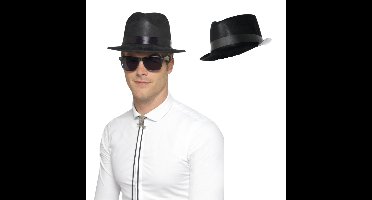 Blues Brothers hoed - 2x - zwart - volwassenen - plastic - Carnaval verkleedhoeden