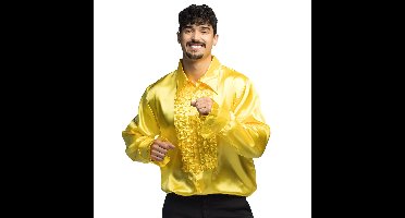 Boland Disco shirt - geel - met ruffles - polyester - party overhemd - disco/seventies