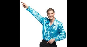 Boland Disco shirt - turquoise - met ruffles - polyester - party overhemd - disco/seventies