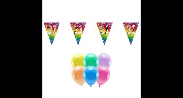 Boland Party - 21e jaar verjaardag versiering - 100x ballonnen - 2x leeftijd vlaggetjes