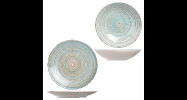 Bordenset 8x stuks diep bord en 8x stuks dinerbord Turbolino blauw