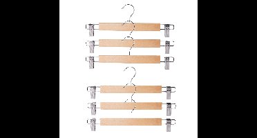 Broeken/rokken kledinghangers - set 6x stuks - hout - 33 cm - naturel