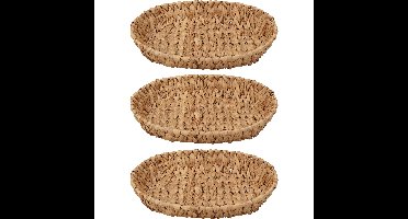 Broodmand - 3x - gevlochten riet - naturel - 35 x 28 x 6 cm